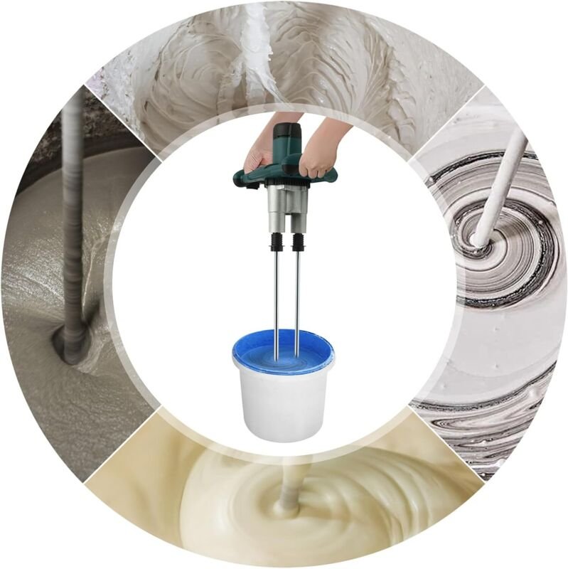 2800W Elektrischer Rührwerk Mörtelrührer Mischmörtelrührer mit Doppel Rührwerk, 6 Gang Farbe und Mörtelrührer Betonmisch...