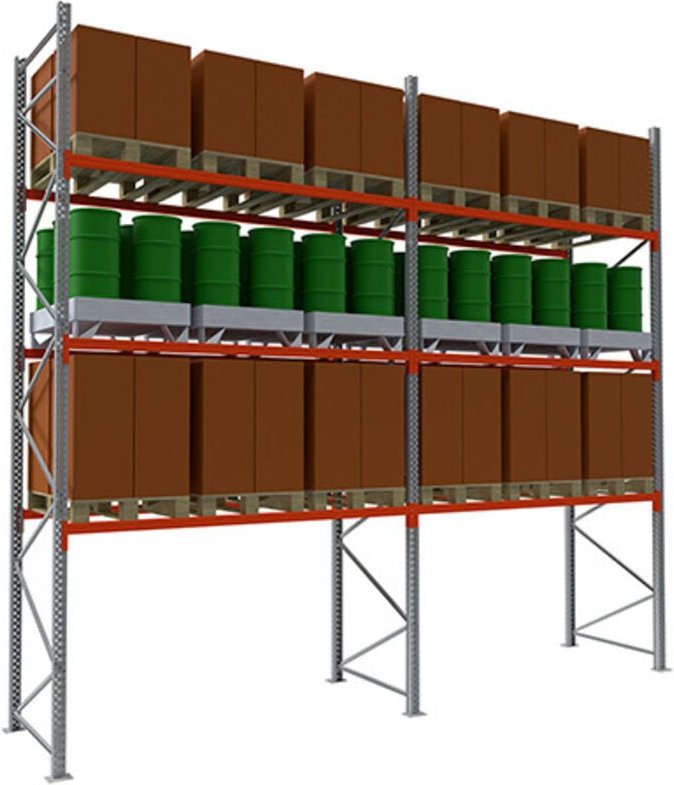 Palettenregale 3 Ebenen - Startmodul - Länge 2700mm / Höhe 4500mm / Tiefe 1100mm - RAYPALNM/3N/4027/D