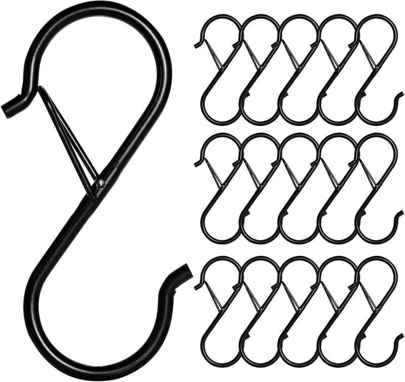 18 S-Haken zum Aufhängen von Sicherheitsschlaufen, 9 cm lange, S-förmige Edelstahlhaken mit Verriegelung für die Zimmer ...