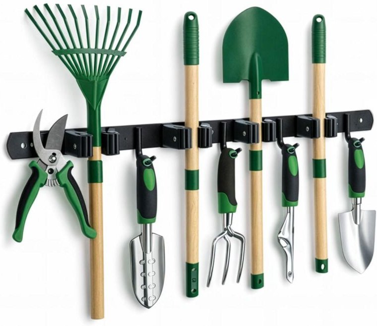 Thumbnail - Besenhalter Gartengeräte Wandleiste Hakenleiste Wandhalter 49cm