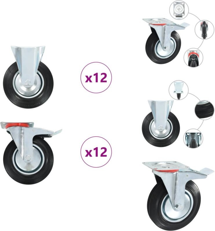 Vidaxl - 24 Stk. Rollen 200 mm - Bockrolle - Bockrollen - Bockrad - Bockräder