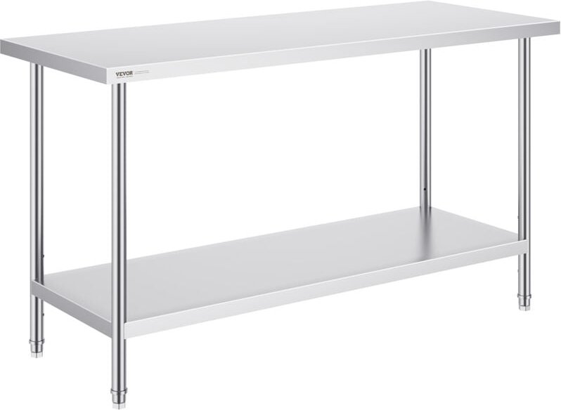 Zubereitungstisch aus Edelstahl, Zubereitungstisch robuster Arbeitstischl mit 3 einstellbaren Höhenstufen, gewerbliche A...