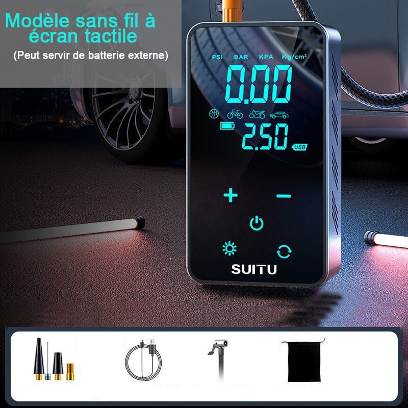 Compresseur à Air Portatif, Gonfleur Pneus Voiture sans Fil avec LED et Port C USB 150 PSI, Batterie Rechargeable, Infla...