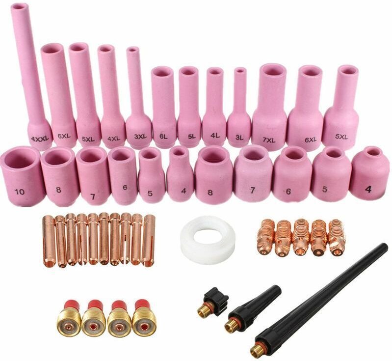 46-teiliges WIG-Gaslinsen-Spannzangenkörper-Aluminiumoxid-Düsensortiment für SR WP-9 WP-20 WP-25 WIG-Schweißbrenner