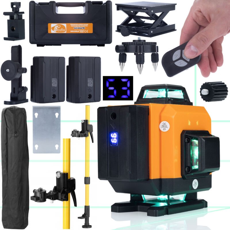 Rosfix Set Orange Tiger ROT16L – 16 Linien Kreuzlinienlaser mit Stativ 350 cm & Koffer 360° Grünlaser, IP54, 0,2 mm/10 m...