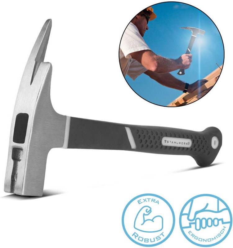STAHLWERK Latthammer aus Carbon-Stahl TPR Griff Klauenhammer Zimmermannshammer