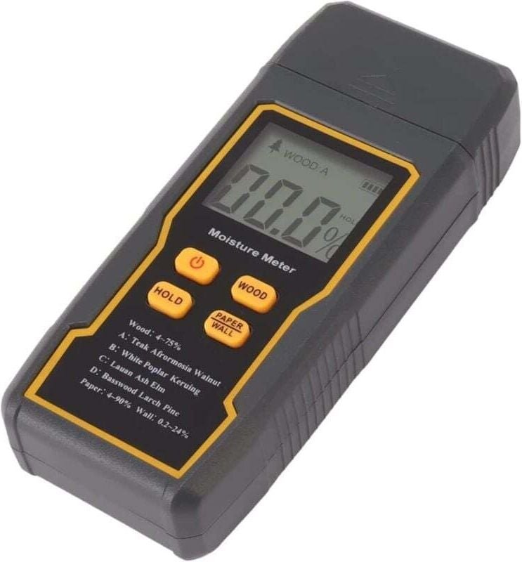 Holzfeuchtemessgerät (LCD-Bildschirm) – Digitales Feuchtigkeitsmessgerät für Holz- und Betonbauten – Wandmontierter Feuc...