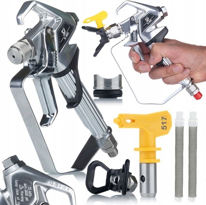 Rosfix Set UltraSpray ZT-80 – Airless Farbspritzpistole mit 2-Finger-Abzug & Düsenschutz Düse 517 + 2x Filter 60 Mesh 72...