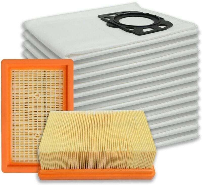 Packung mit 2 Flachfiltern und 12 Staubsaugerbeuteln, kompatibel mit Kärcher WD4, WD5, WD6, WD5P, WD6P Premium, MV4, MV5...