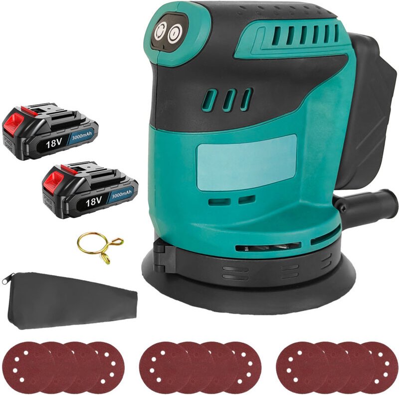 Akku-Exzenterschleifer ohne Bürsten, 3 Geschwindigkeiten, Handschleifer, 18 v, 5 Zoll Staubbeutel, 12-teilige Scheibenma...