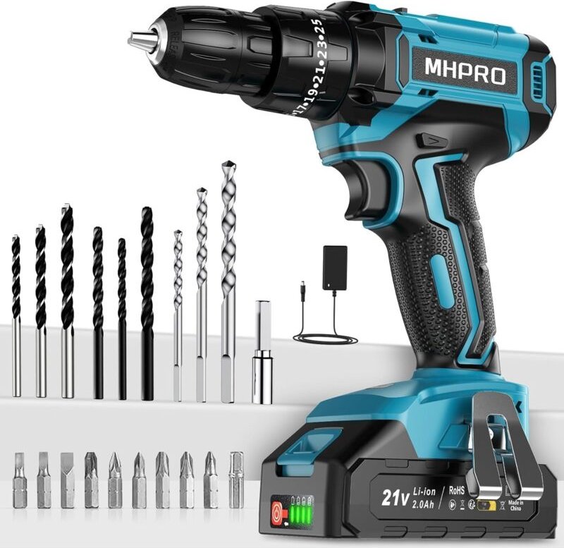 21-V-Akku-Bohrschrauber mit 2,0-Ah-Akku, 42 Nm Schlagdrehmoment, 25+3 Drehmomenteinstellungen, 24 Zubehörteile, 2 Geschw...