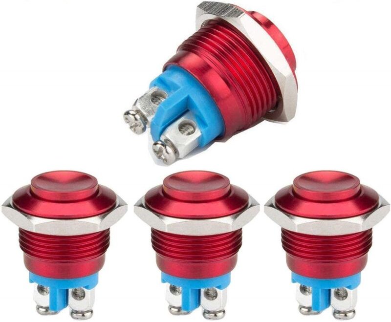 Momentaner Metall-Knopfschalter 16 mm, runder Knopf, Auto-Knopf, Metall-Glockenschalter (SPDT-Knopf), wasserdicht rot