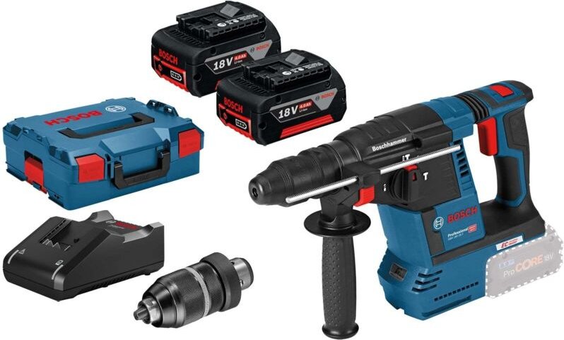 Akku-Bohrhammer gbh 18V-26 f mit sds plus 18V / 2x 4,0 Ah Akku + Ladegerät inkl. Zubehör-Set in L-Boxx - Bosch