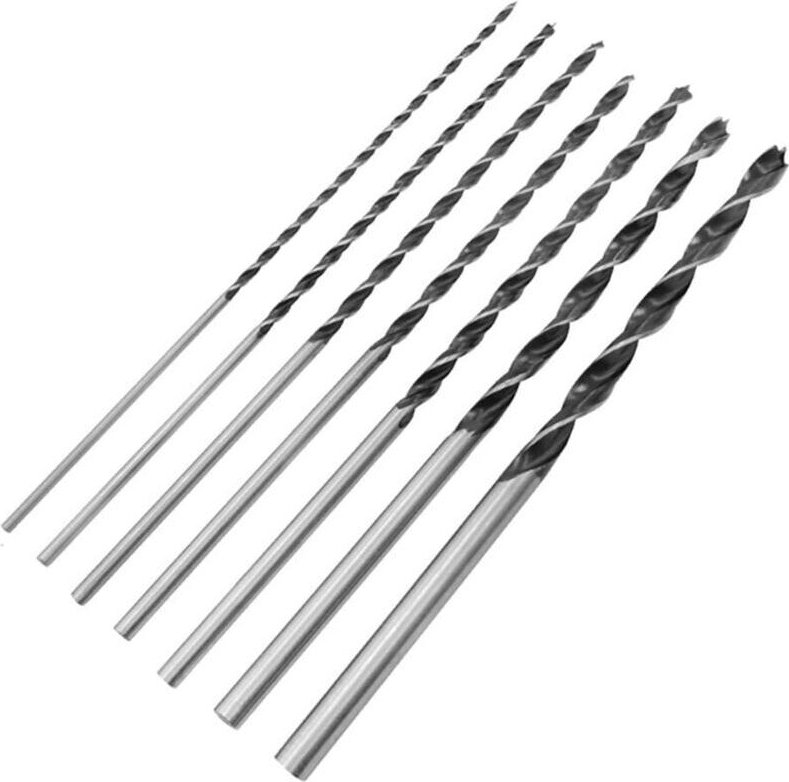 Set mit 7 x 300 mm Holzbohrern, extra langen Spiralbohrern aus Kohlenstoffstahl von 4 bis 12 mm, Dreipunkt-Spiralbohrern