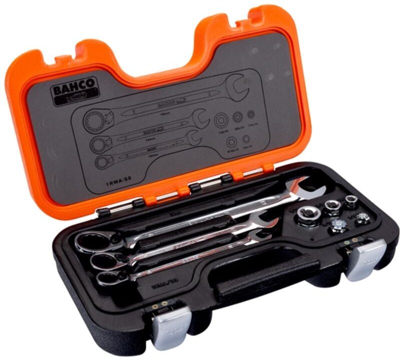 Satz Knarren-Ring-Maulschlüssel mit Adaptern - 8-tlg. - Bahco