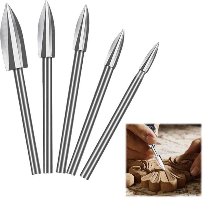 Holzschnitzbohrer-Set für Rotationswerkzeug, 5-teiliges Holzschnitzbohrer-Set für Dremel mit 1/8-Zoll-Schaft zum DIY-Sch...