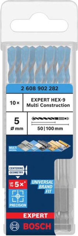Bosch EXPERT Bohrer HEX-9 Multi Construction, 5 x 50 x 100 mm, Packung á 10 Stk.