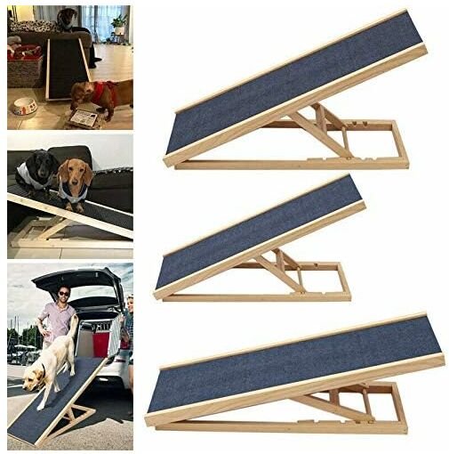 Dayplus - Hund Rampe Haustier Welpe Rampe Rutschfeste Teppich Treppe-Massive Holz Rampe Hund Rampe 4 Einstellbare Höhe