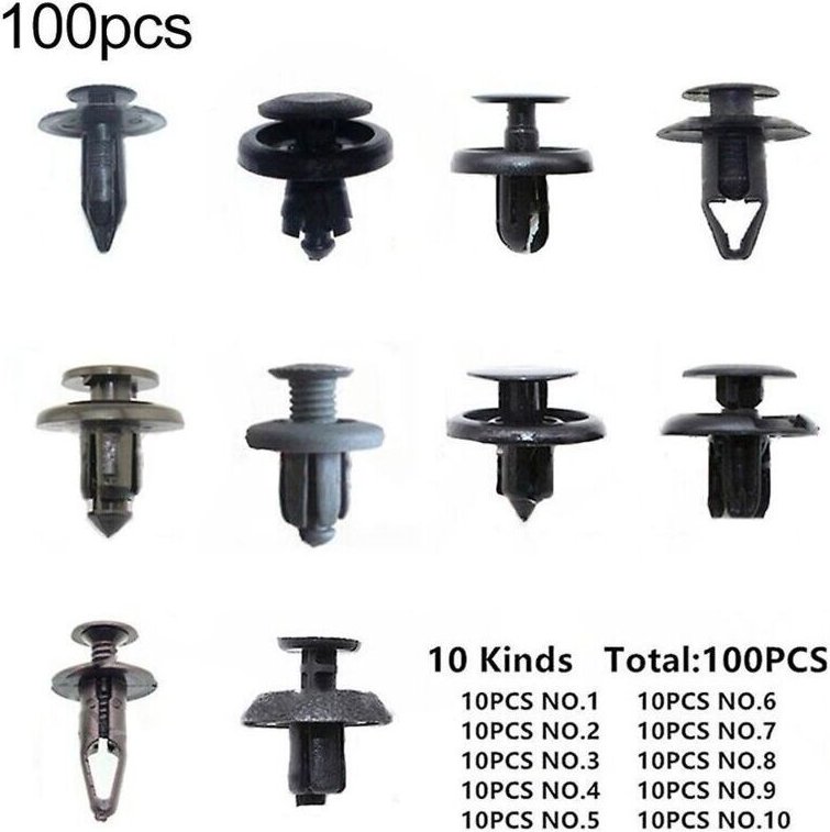 100 Stück Kunststoff-Schrauben, Nieten und Befestigungsclips für Stoßstangen, Türverkleidungen, Kotflügel und Kofferraum