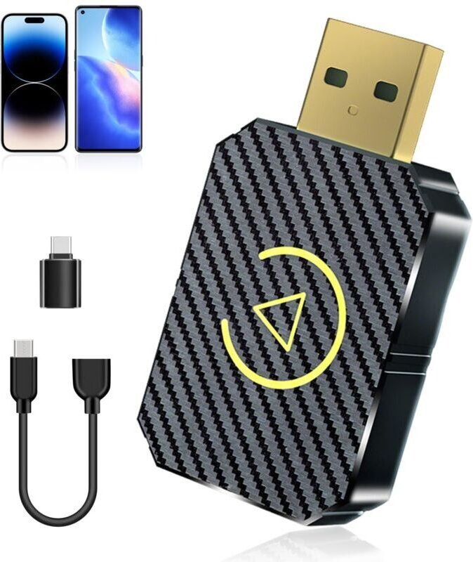 Kabelloser CarPlay-Adapter, 2025 Kabelloses CarPlay für Fahrzeuge mit Typ-C- und USB-AC-Verlängerungskabel, Dongle wande...