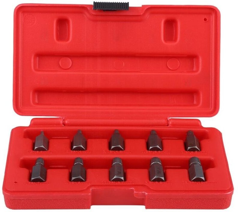 Satz mit 10 Schraubenausdrehern von 3,2 bis 10,3 mm für durch Rost beschädigte Bolzen.