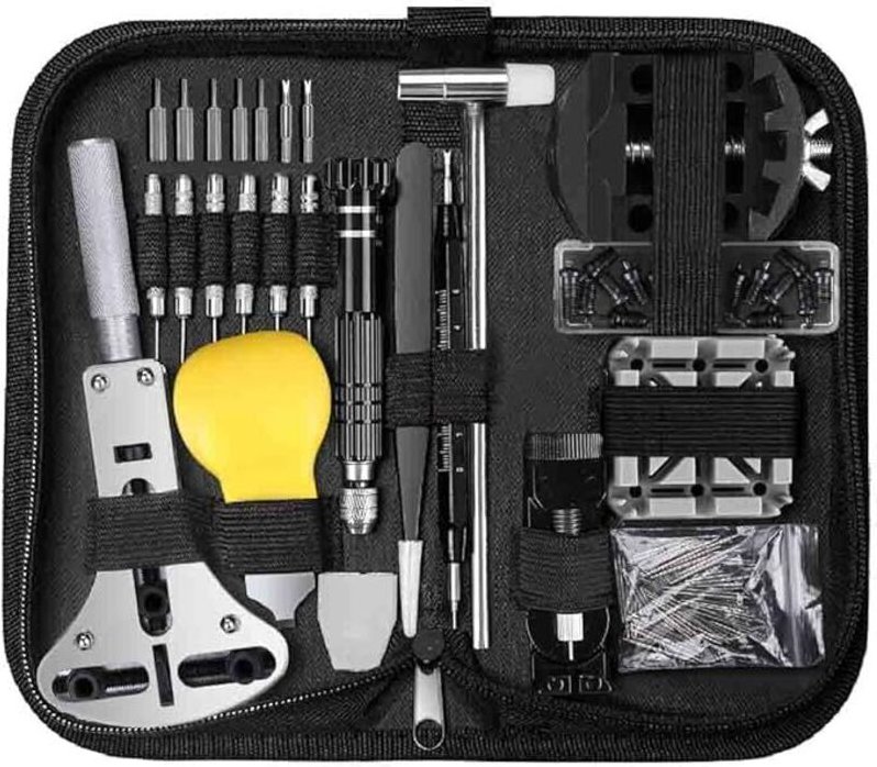 Professionelles Uhrenwerkzeug-Set – 153 Teile, Gehäuseöffner, Schraubendreher, Armband- und Batteriewechsel