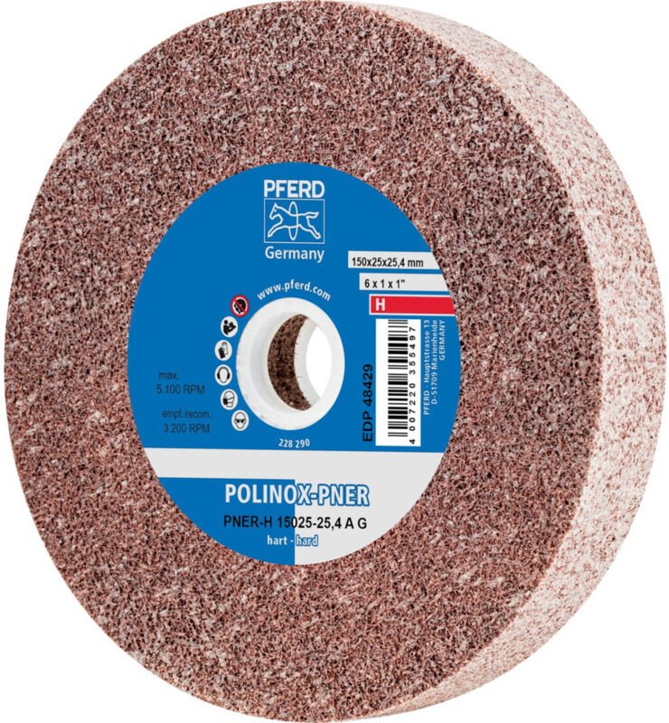 PFERD TOOLS POLINOX verpresstes Vlies-Rad PNER Ø 150x25 mm Bohrung-Ø 25,4 mm Hart A Grob für Finish