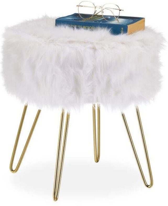 Faux fur stool in white gold