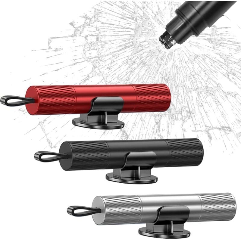 Kfz-Sicherheitshammer mit integriertem Sicherheitsgurtschneider, 2-in-1-Sicherheitshammer (3-teilig), federbelasteter Fe...