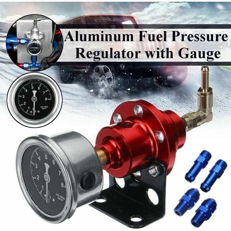 Universell einstellbarer Kraftstoffdruckregler aus Aluminium, rot, mit Manometer-Kit (rot, rot)