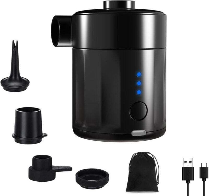 Tragbare elektrische Luftpumpe für aufblasbare Artikel, wiederaufladbare Luftpumpe für Luftmatratzen – 2-in-1-Minipumpe ...