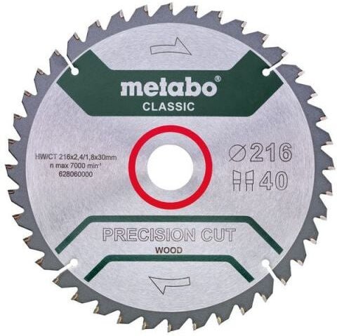 Metabo - Sägeblatt precision cut wood - classic, 216x2,4/1,8x30, Z40 wz 5°neg. (628060000)