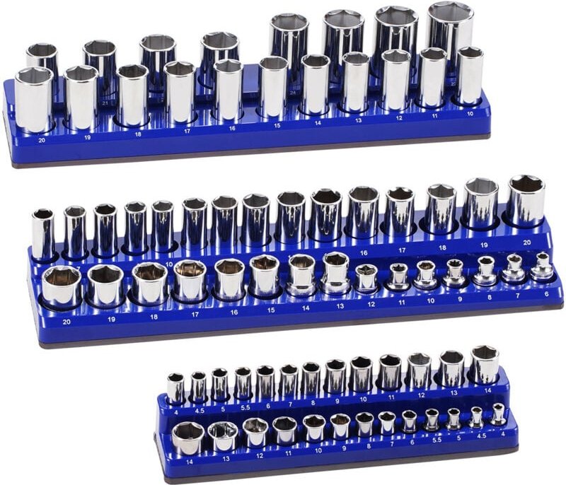 Magnetischer Steckschlüssel-Organizer-Satz, 3-teilig für 1/4 Zoll, 3/8 Zoll und 1/2 Zoll, für 75 Steckschlüssel, transpa...