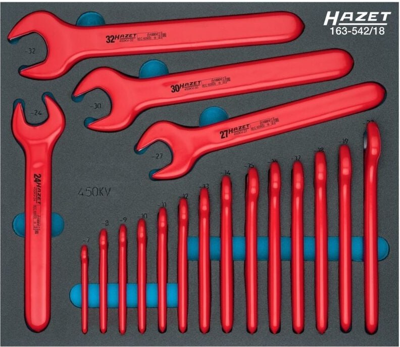 Hazet Maulschlüssel Satz, schutzisoliert, Außen-Sechskant Profil, 7 - 32, Anzahl Werkzeuge: 18