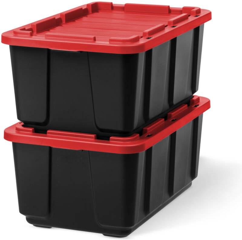 Iris Ohyama, Kunststoff-Aufbewahrungsbox mit robustem Deckel, 100L, 2er-Set, schwarz, UTB-27