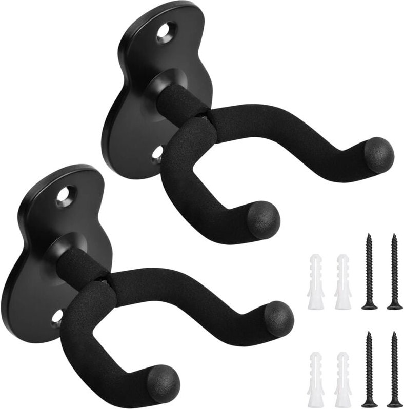 Dolaso - 2er-Set Gitarren-Wandhalterung, Gitarrenhaken, Gitarrenhalter mit Schutzschwamm, schwarzer Gitarren-Wandhalteru...