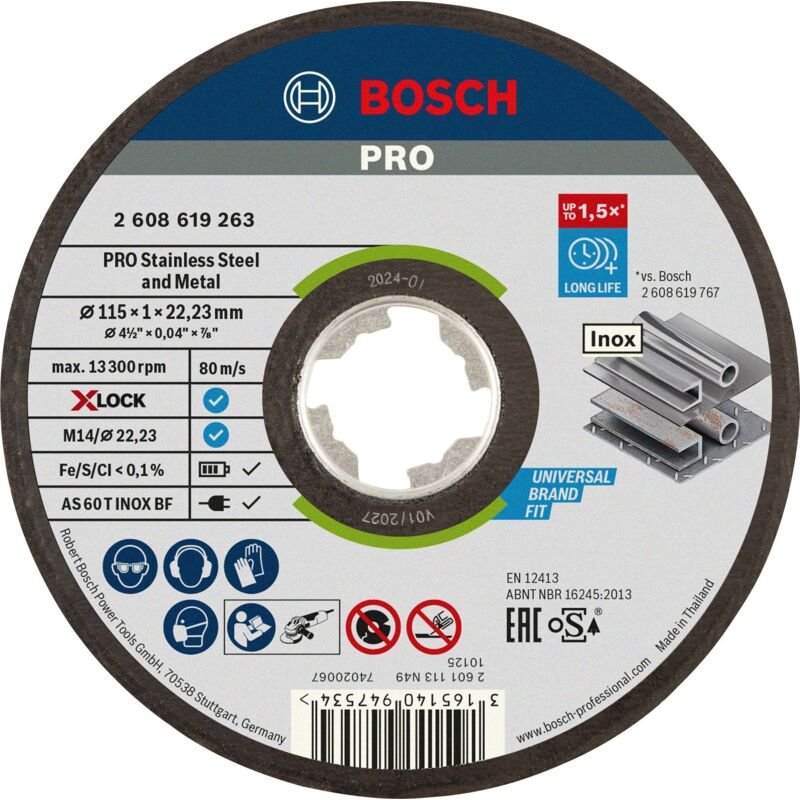 Bosch - pro Stainless Steel and Metal X-Lock Trennscheibe, 115 x 1 x 22.23 mm, gerade, oSa