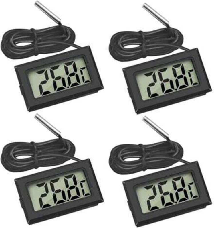 4x digitales LCD-Thermometer mit externer Sonde für Kühlschrank, Gefrierschrank und Aquarium (4x schwarz)