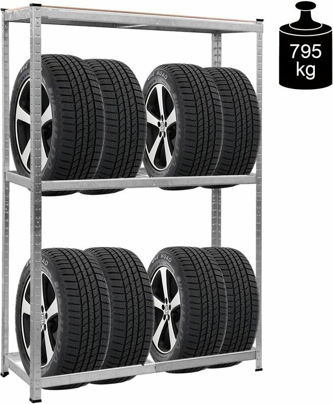 COSTWAY Reifenregal 8 Reifen 180x120x40cm bis 795 kg Reifenstaender 3 Ebenen Werkstattregal Schwerlastregal Aufbewahrung...