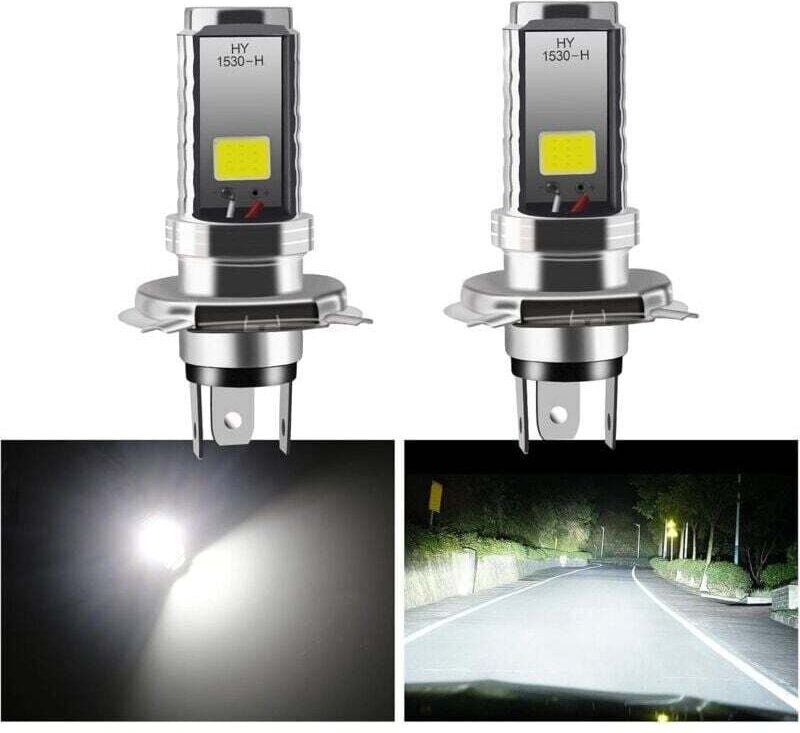 FOREHILL 2 Stück H4 LED-Lampen, 12V Motorrad-/Autoscheinwerfer, 12W COB LED-Scheinwerferlampen für Fern-/Abblendlicht