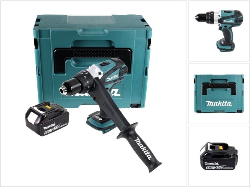 Ddf 458 T1J Akku Bohrschrauber 18 v 91 Nm + 1x Akku 5,0 Ah + Makpac - ohne Ladegerät - Makita