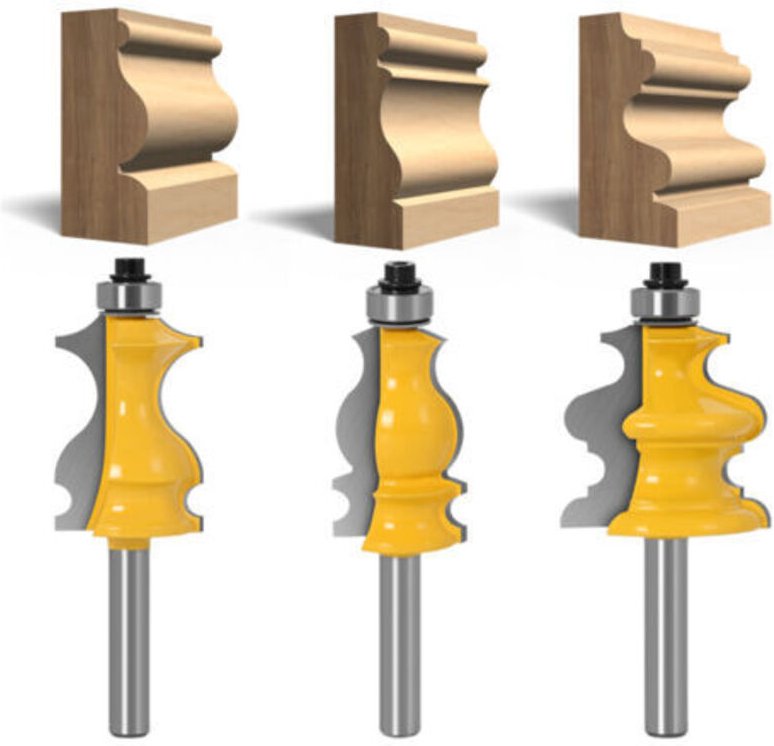 3er-Set Oberfräser für architektonische Formteile 8 mm, Holzbearbeitungsfräser
