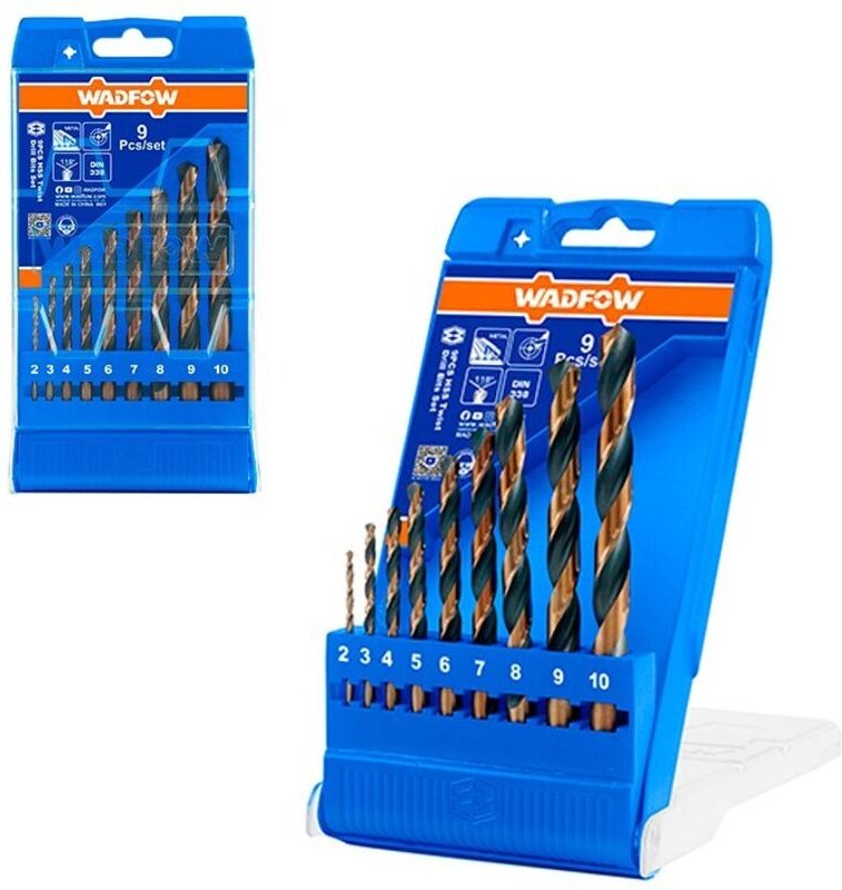 WADFOW 9-teiliges HSS-Spiralbohrer-Set, Hochgeschwindigkeitsstahl, 2 mm bis 10 mm