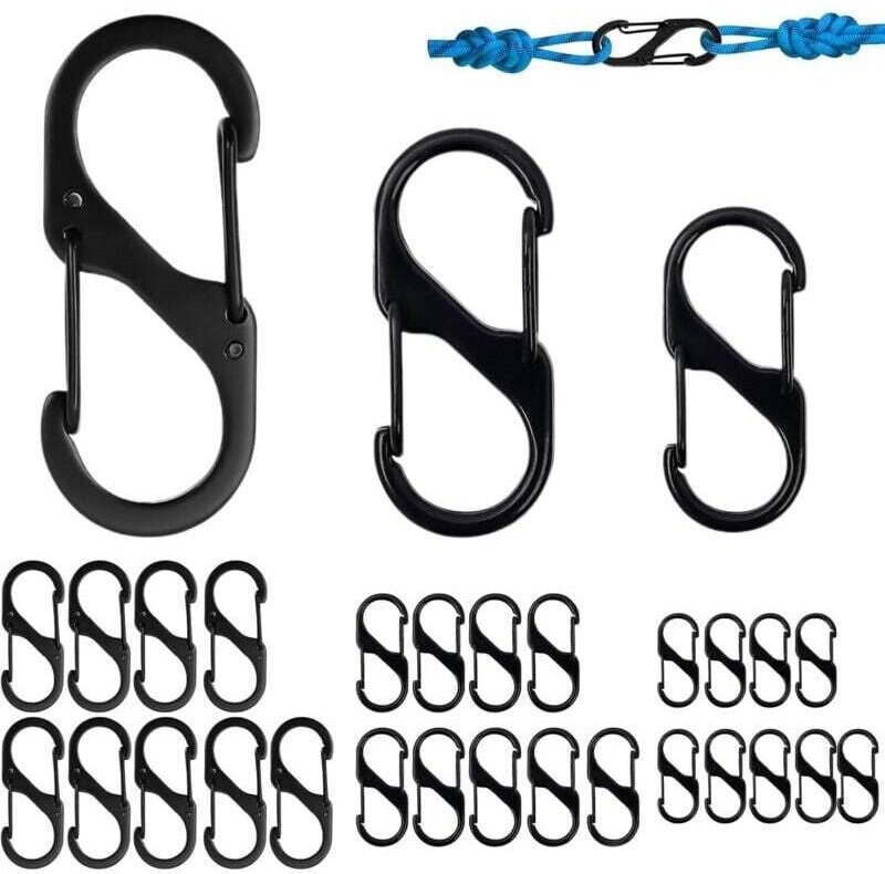30-teiliges S-förmiges Karabiner-Set, Karabiner mit doppelter Federmetallschnalle, Karabiner für Outdoor-Aktivitäten, Ca...