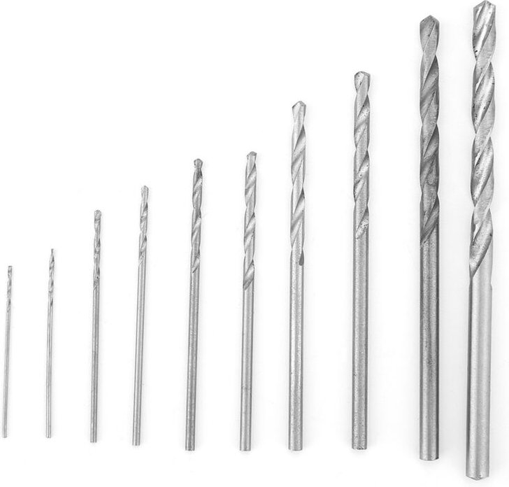 Set mit 10 robusten HSS-Spiralbohrern mit geradem Schaft, von 0,5 bis 3 mm