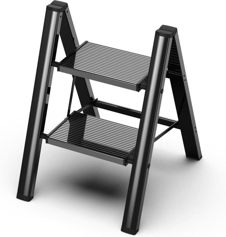 Zweistufige Leiter, klappbarer Tritthocker mit breiter, rutschfester Fußstütze, leichtes und dennoch robustes Aluminiumm...