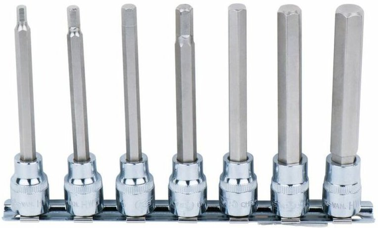 3/8' CHROMEplus Bit-Stecknuss-Satz Innensechskant, 7-tlg 4-12mm,lang