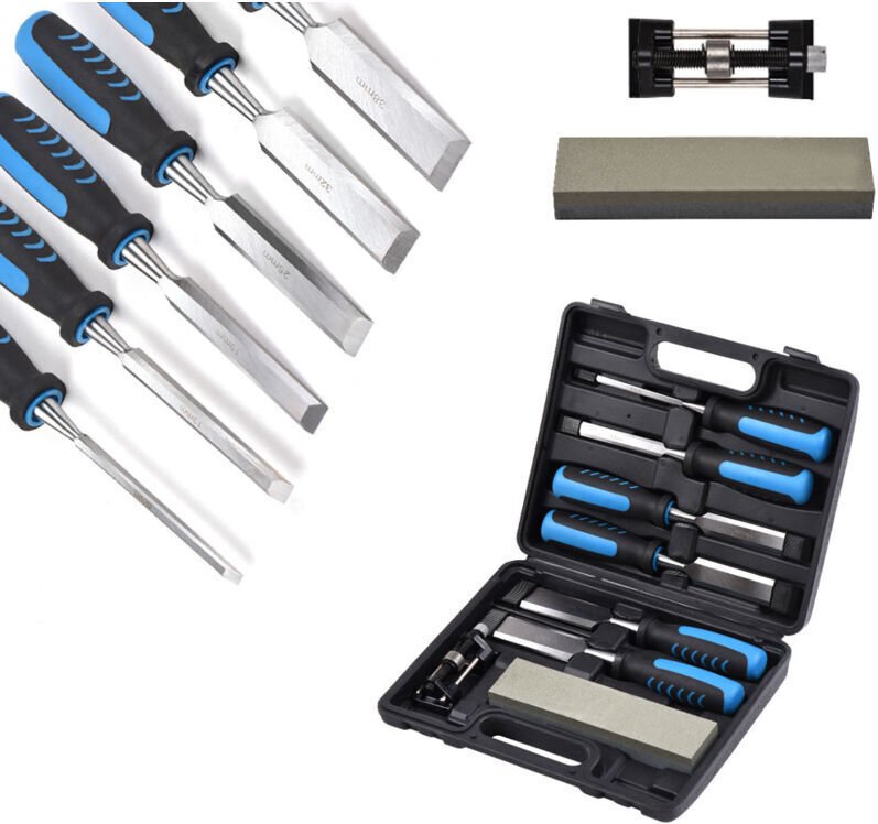 Vtizikl Ciseaux à Bois en Cr-V Professionnels 9 Pièces, Largeur de 6/13/19/25/32/38 mm, avec Capuchon en Métal et Lame d...