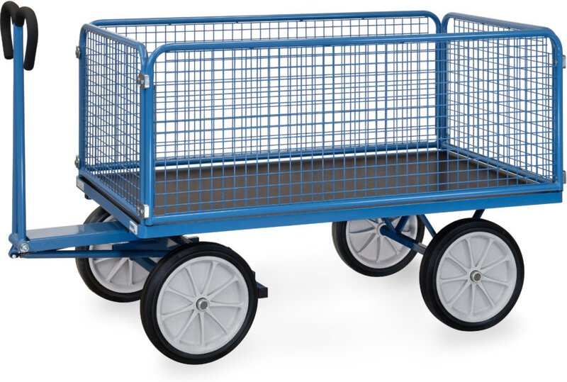 Fetra Handpritschenwagen mit Drahtgitterwänden 600 mm hoch, Vollgummi-Bereifung, 1600x900 mm