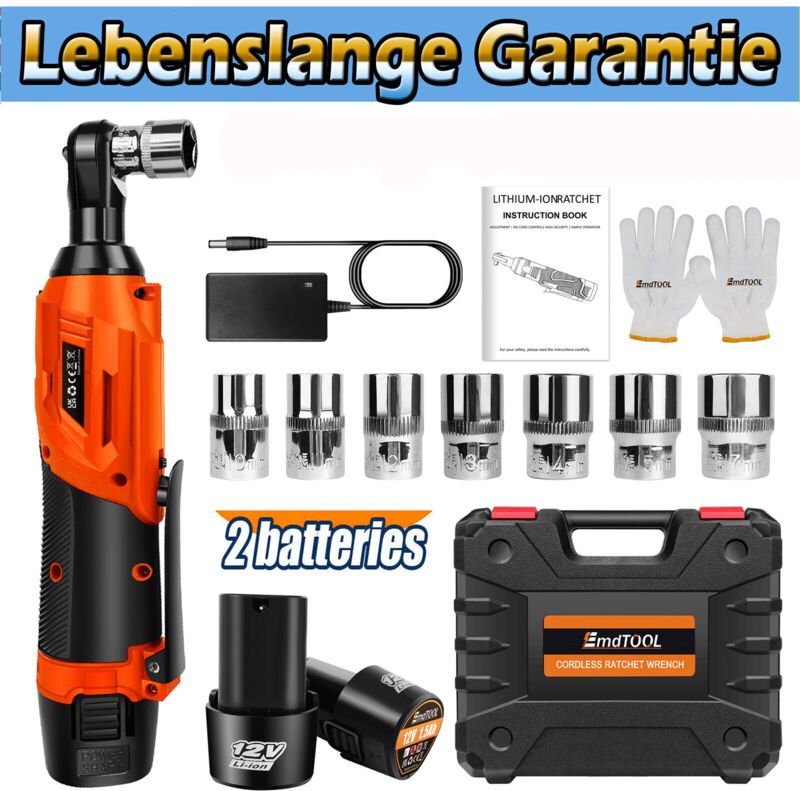 Dayplus - Akku-Ratschenschrauber Elektrischer Ratschenschlüssel mit 2 xAkkus 7 Steckdosen